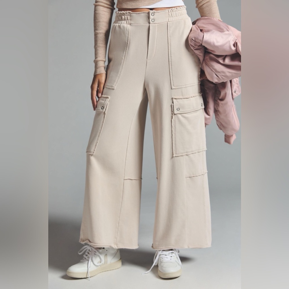 Anthropologie Daily Practice Utility Wide-Leg Pants Size L in color Chai